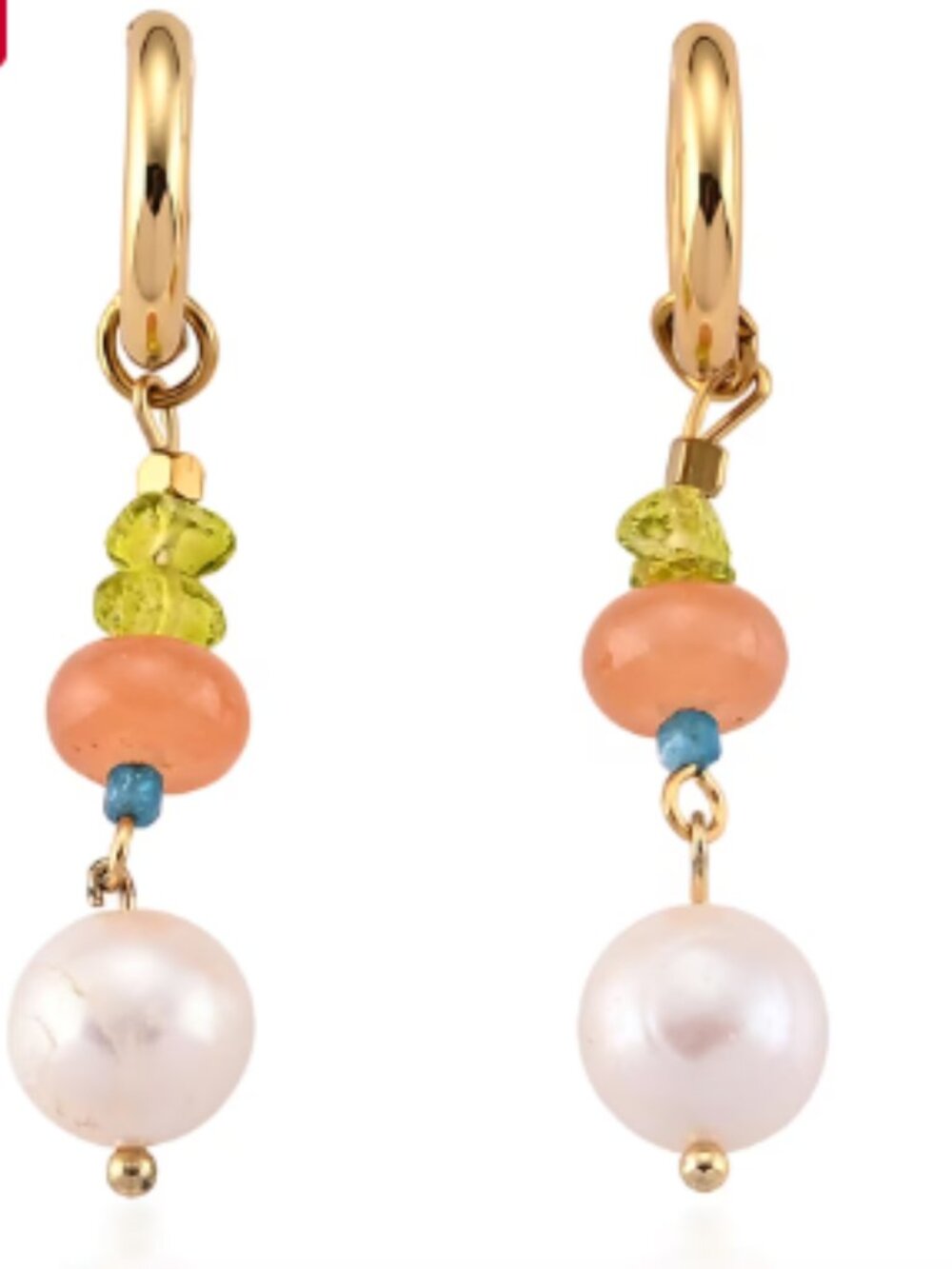 Orange Quartzite and Freshwater Pearl Earrings